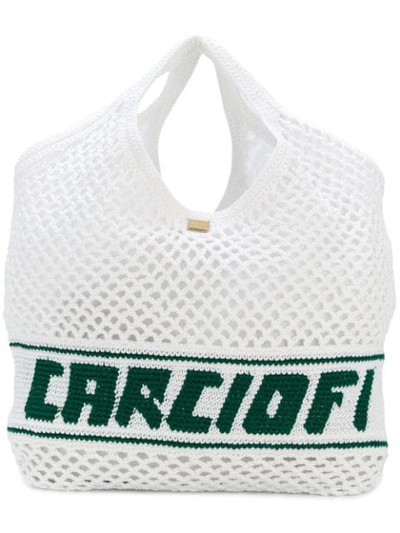 Dolce & Gabbana Crochet Shopper Tote In Bianco Verde