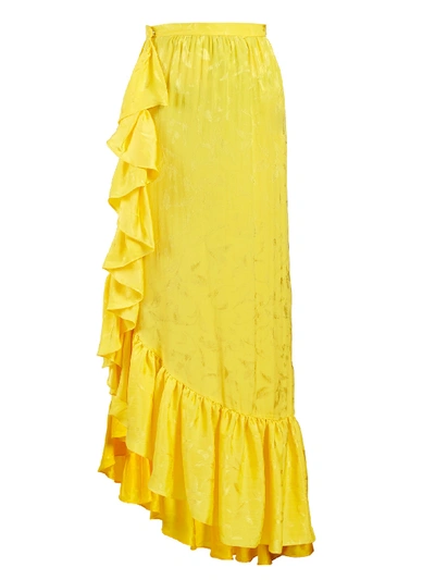 Attico Asymmetric Jacquard Ruffle-skirt In Yellow