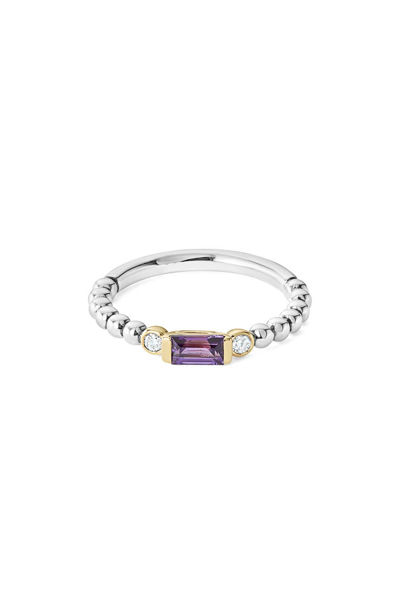 Lagos 18k Gold & Sterling Silver Amethyst & Diamond Stacking Ring In Purple/silver