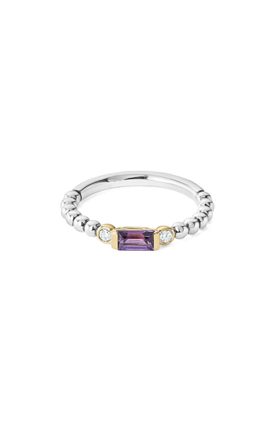 Lagos 18k Gold & Sterling Silver Amethyst & Diamond Stacking Ring In Silver/ 18k Gold/ Amethyst