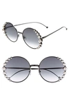 Fendi 58mm Embellished Round Sunglasses - Dark Ruthenium In Dark Ruthenium