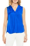 Vince Camuto V-neck Rumple Satin Blouse In Cobalt Blue