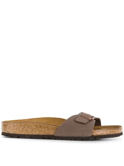 Birkenstock Brown Suede Buckled Flat Sandals In Brown Leather