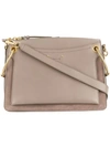 Chloé Roy Small Leather And Suede Shoulder Bag In Gray