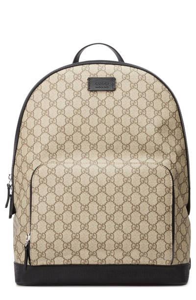 Gucci Men's Gg Supreme Canvas Backpack In Beige/ Brown