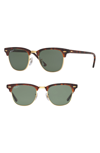 Ray Ban Clubmaster Tortoiseshell Acetate And Gold-tone Sunglasses In Green Mirror Polar/brown