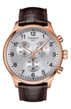 Tissot Chrono Xl Collection Chronograph Leather Strap Watch, 45mm In Brown/ Silver/ Rose Gold