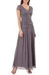 Js Collections Soutache Applique Gown In Slate