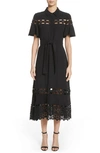 LELA ROSE LACE INSET FLUTTER SLEEVE SHIRTDRESS,S189114