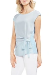Vince Camuto Side Tie Mixed Media Top In Dew Blue