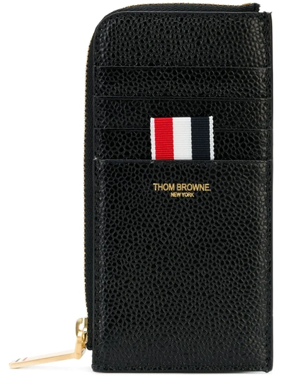 Thom Browne Black Half Zip Around Wallet In Pebble Grain