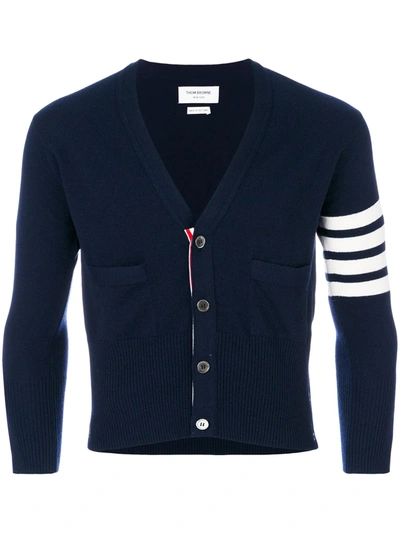 THOM BROWNE 海军蓝色羊绒饰4条纹短款V领开衫,MKCS01A0001112218048