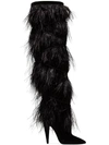 SAINT LAURENT BLACK YETI 110 OSTRICH FEATHER OVER-THE-KNEE BOOTS,521502GVO00100012561037