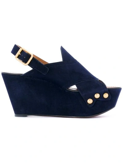 Chloé Mischa Studded Suede Platform Sandals In Blue
