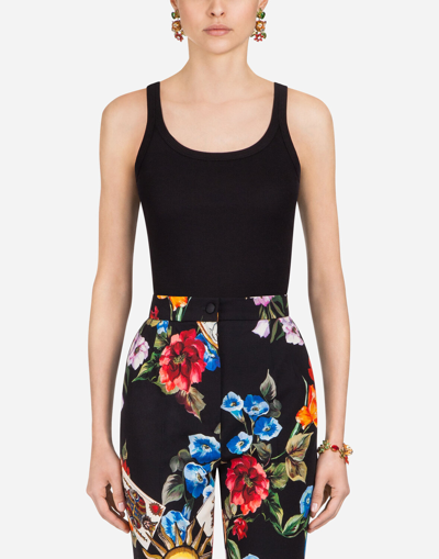 Dolce & Gabbana Sleeveless Cotton T-shirt In Black