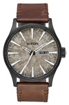 NIXON THE SENTRY LEATHER STRAP WATCH, 42MM,A1052788