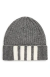 Thom Browne Grey 4-bar Stripe Cashmere Beanie In Grey,white