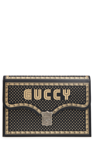 Gucci Guccy Logo Moon & Stars Envelope Clutch - Black