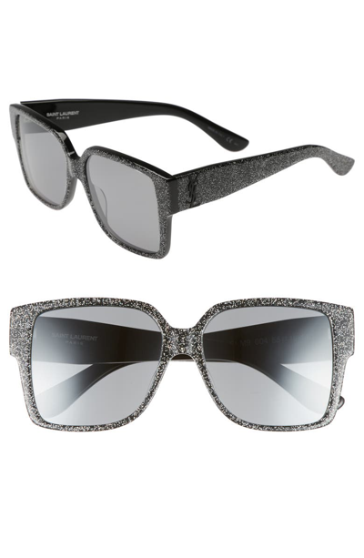 Saint Laurent Mirrored Oversized Square Glitter Sunglasses  display picture 1