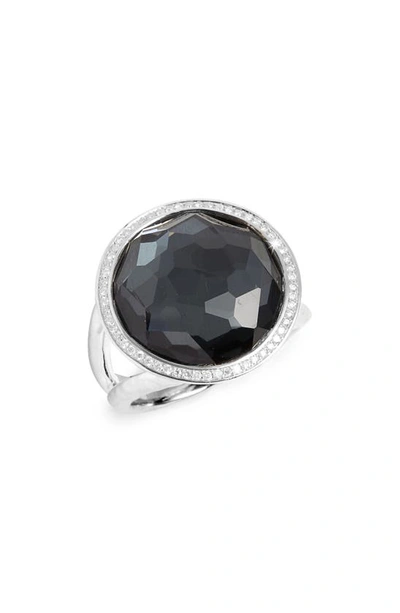 Ippolita Stella Lollipop Ring In Hematite Doublet With Diamonds In Sterling Silver In Hematite