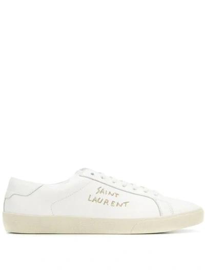 Saint Laurent Men's Court Classic Logo-stitching Leather Low-top Sneakers In Optic White
