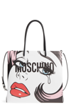MOSCHINO GRAPHIC PRINT LEATHER TOTE - WHITE,A759380511001