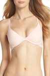 On Gossamer Beautifully Basic Lace Trim Underwire Plunge Bra In Blush