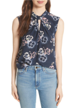 REBECCA TAYLOR FLORAL KNOTTED SILK TOP,318949B056