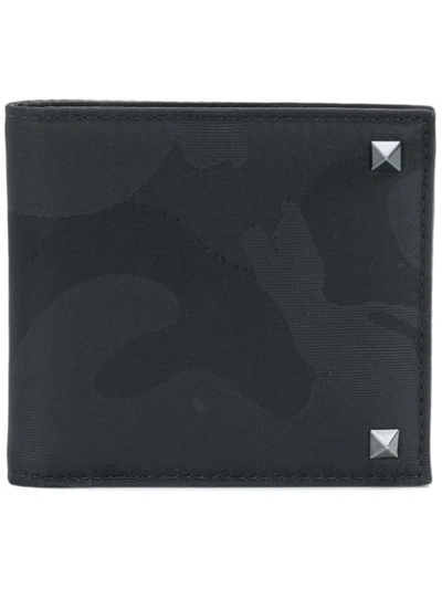 Valentino Garavani Valentino Black  Nylon Camo Wallet In 0no Black