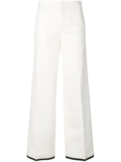 Moncler Grosgrain-trimmed Cotton-blend Gabardine Wide-leg Trousers In White