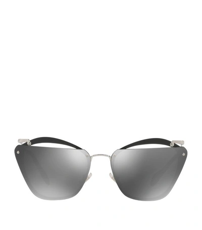 Miu Miu Irregular Mirrored Sunglasses In Grey Mirror Silver