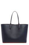 Christian Louboutin Cabata Spike-embellished Leather Tote In Marine/ Marine