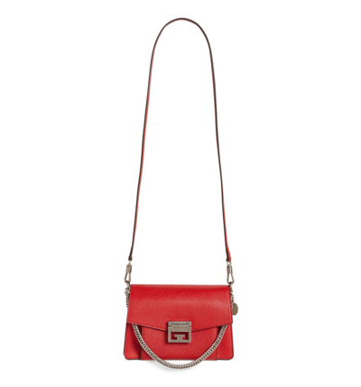 Givenchy Gv3 Small Pebbled Leather Crossbody Bag In Bright Red