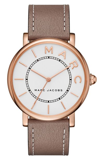 Marc Jacobs Women's Roxy Cement Leather Strap Watch 36mm In White/brown
