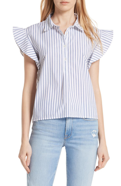 Frame Flutter Sleeve Stripe Shirt In Blanc Multi