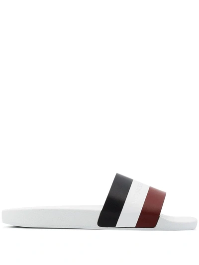 Moncler Logo Leather Slide Sandals In White