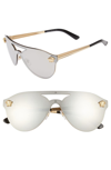 VERSACE 60MM SHIELD MIRRORED SUNGLASSES - GOLD/ SILVER MIRROR,VE216142-Y