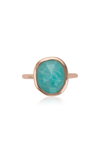 Monica Vinader Siren Medium Semiprecious Stone Stacking Ring In Amazonite/ Rose Gold