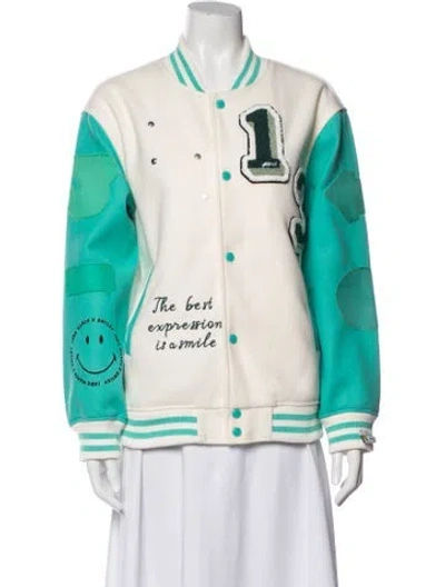 Pre-owned 13de Marzo X Smiley Wool Printed Bomber Jacket In Multi