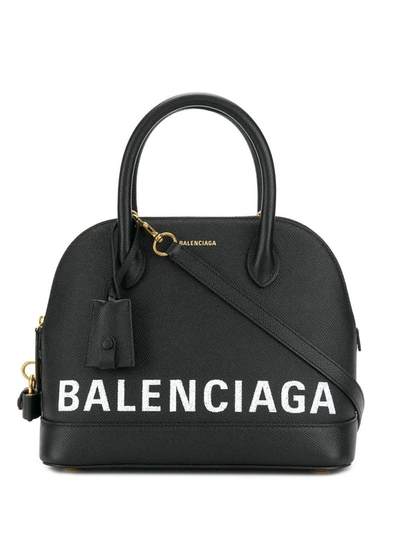 Balenciaga Ville Small Logo Calfskin Top-handle Bag In 1090 Black/l Whit