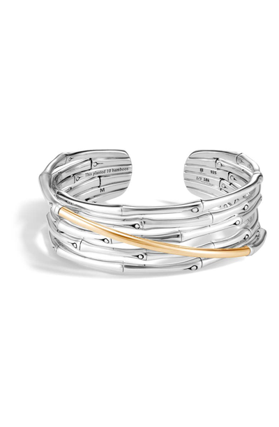 John Hardy Bamboo 18k Yellow Gold & Sterling Silver Flex Cuff In Sterling Silver And 18k Gold