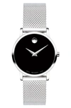Movado Women's Museum Classic Black Dial, Stainless Steel Mesh Bracelet Watch In Silver/ Black/ Silver
