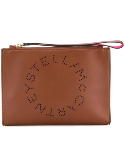 Stella Mccartney Perforated Logo Clutch In Brown