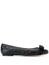 Ferragamo Varina Leather Ballet Flats In Black