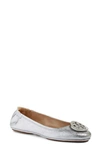 Tory Burch Minnie Metallic Leather Travel Ballet Flats In Silver