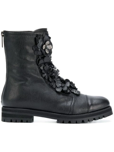 Jimmy Choo Havana Embellished Appliquéd Textured-leather Boots In Black