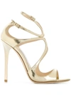 Jimmy Choo Lang 100 Metallic Leather Sandals In Gold