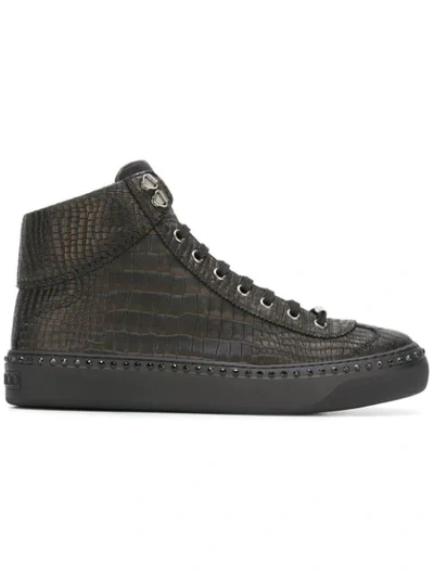 Jimmy Choo Argyle Black Croc Printed Nubuck With Steel Crystals High Top Trainers