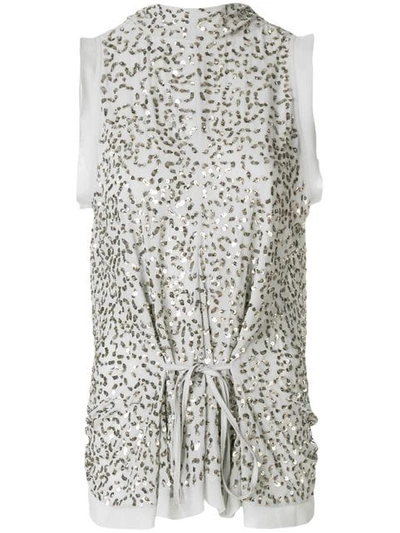 Chloé Draped Sequined Silk-crepe Blouse In Gray