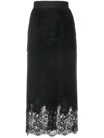 Dolce & Gabbana Floral Pattern Fitted Skirt In Black